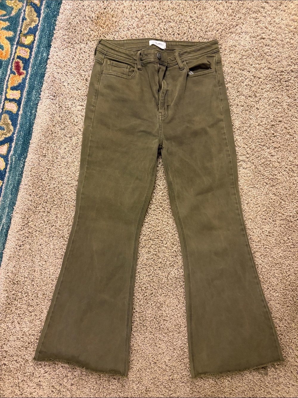 Carly Jean Los Angeles Malibu Olive Green Flare Jeans
